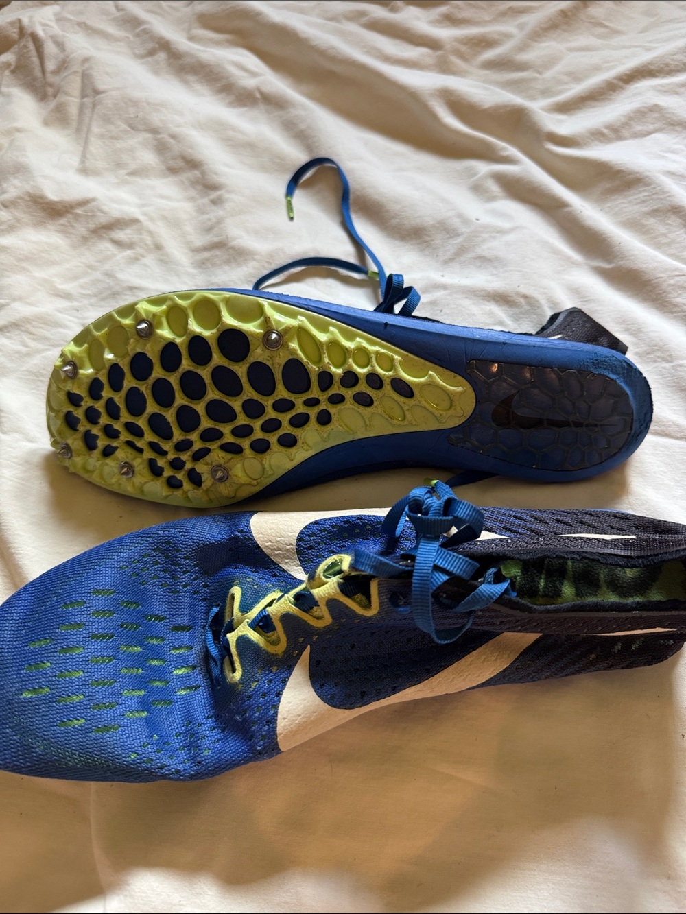 Nike Kids Blue and Lime Green Track Spikes